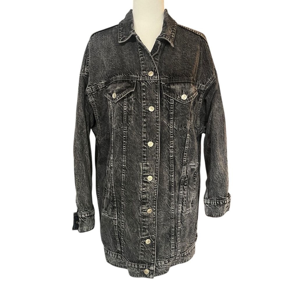 American Eagle Oversized Boyfriend Denim Jacket Black Acid Wash Womens Medium